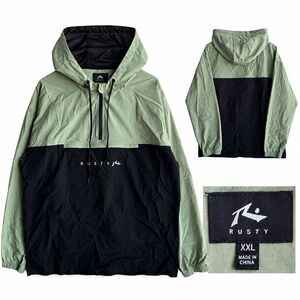 Rusty Track It Down Anorak Jacket Mens 2XL Green Black Colorblock Windbreaker